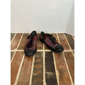 Converse All Star Red And Black Tartan Plaid Canvas Low Top Sneakers Women 8